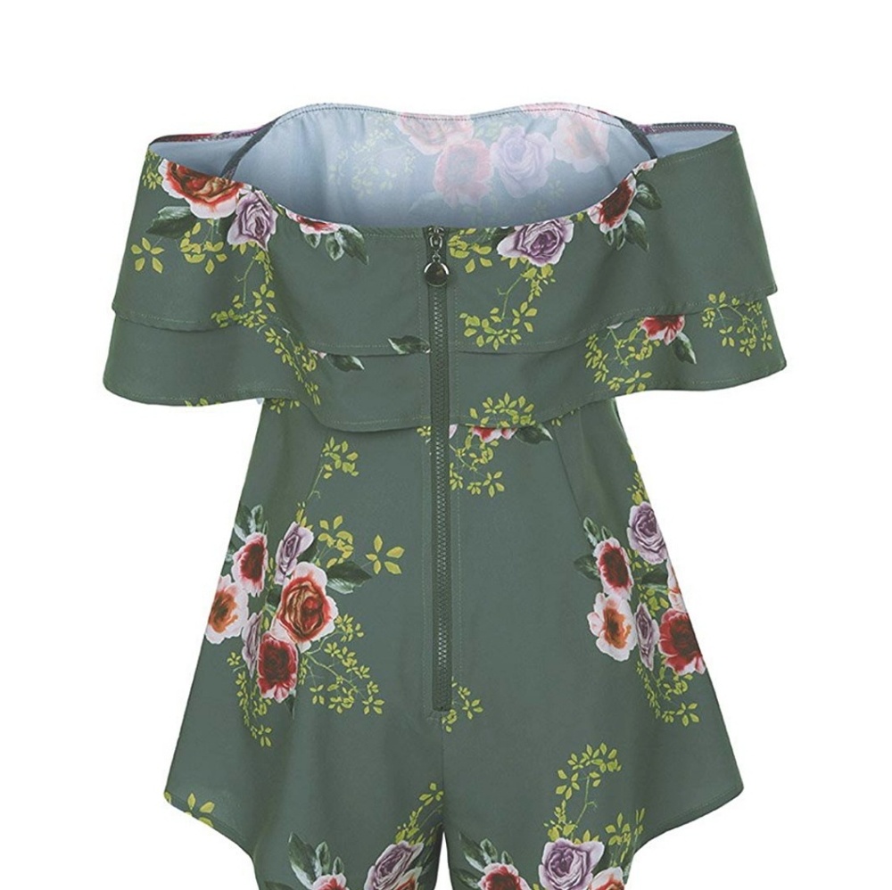 Off Shoulder Floral Romper - Picture 4 of 7